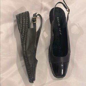 DAVID TATE BLACK LEATHER SLINGBACK ESPADRILLES.  NEW
